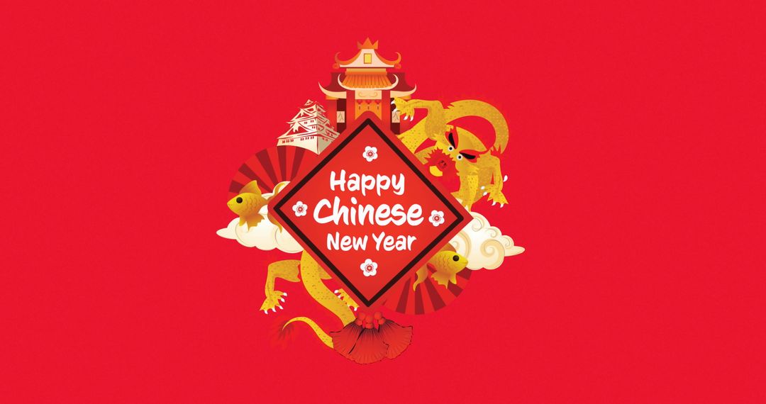 Happy Chinese New Year with Traditional Lanterns and Dragons Art