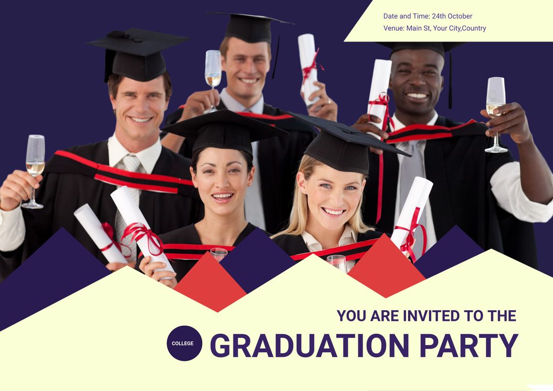 Group of Graduates Celebrating with Diplomas & Champagne - Download Free Stock Templates Pikwizard.com