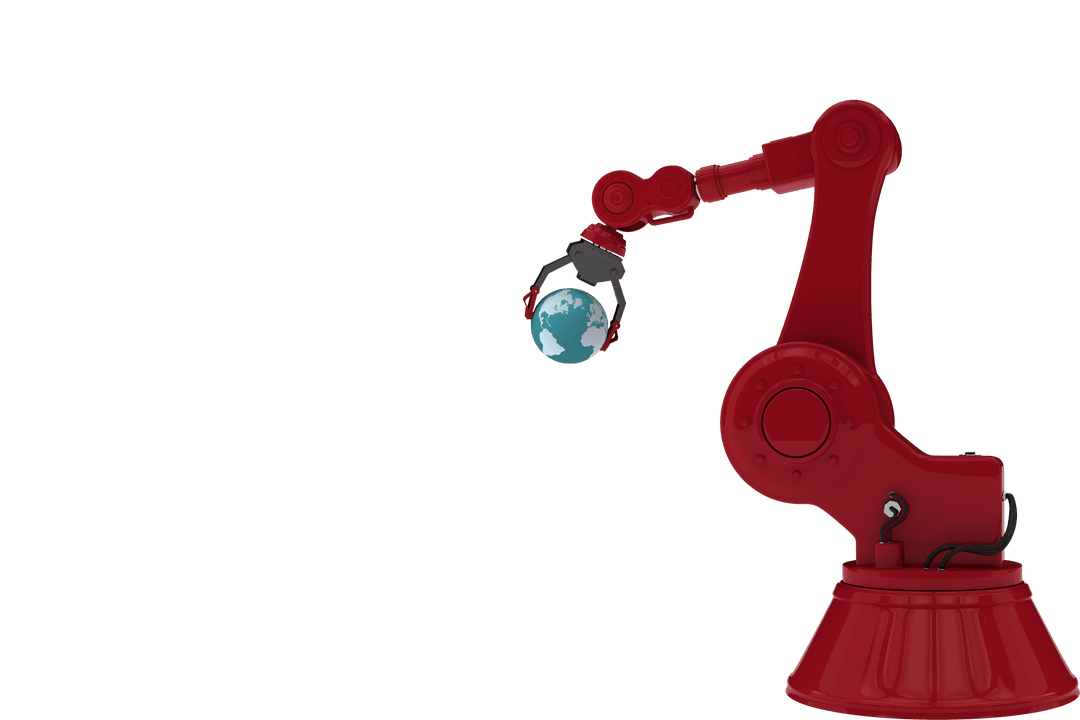 Transparent Robotic Arm Holding Blue Planet Earth