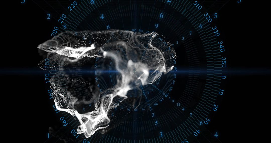 Futuristic Swirling Particle Cloud with Interface Elements