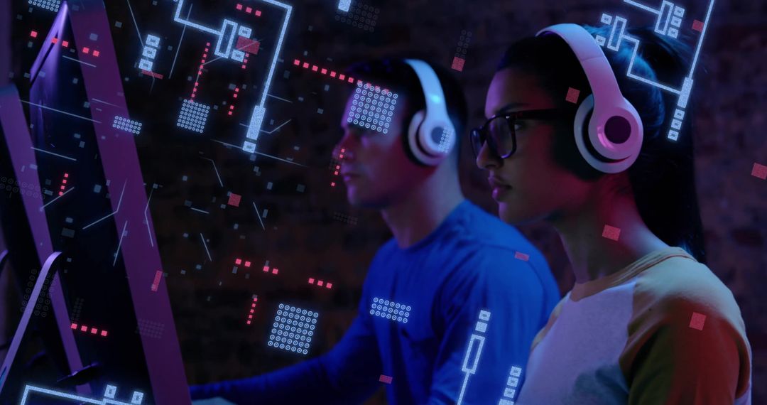 Business Innovators Engaged in Futuristic Data Processing