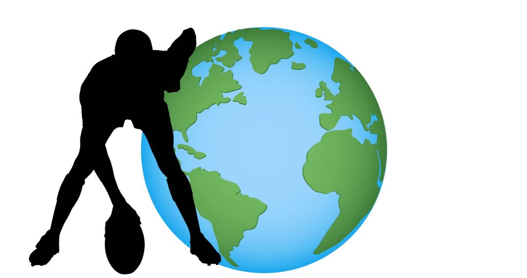 Silhouette of Rugby Player with Globe Illustrating Global Sport