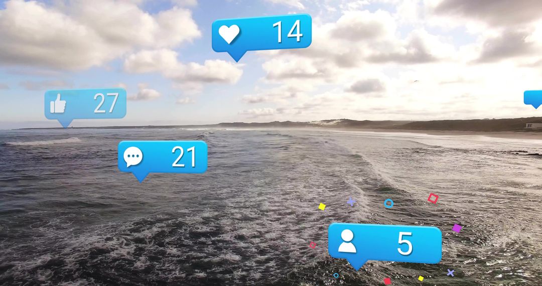 Social Media Interaction Over Rolling Ocean Waves