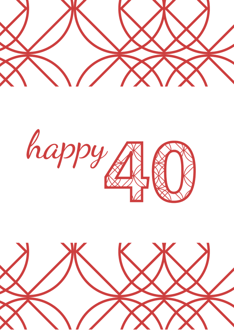 Red 40 Birthday Number with Pattern on Transparent Background