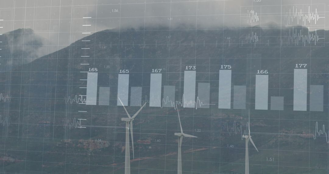 Renewable Energy Analytics with Wind Turbines and Digital Charts Overlay