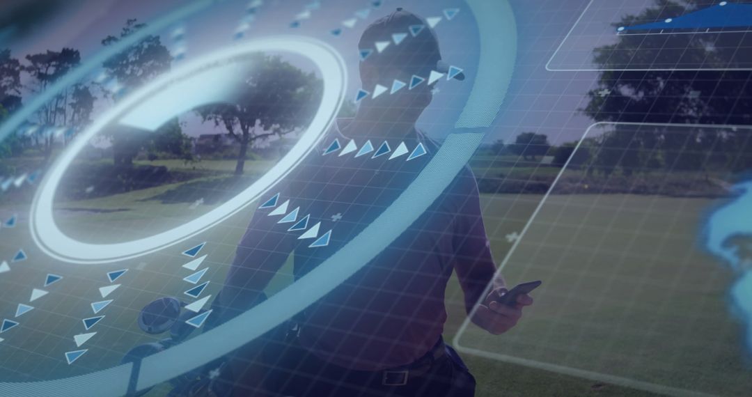 Golfer Analyzing Performance with Augmented Reality Data