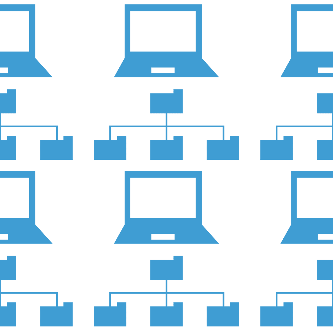 Seamless Pattern of Networked Laptops with Blue Icons Transparent