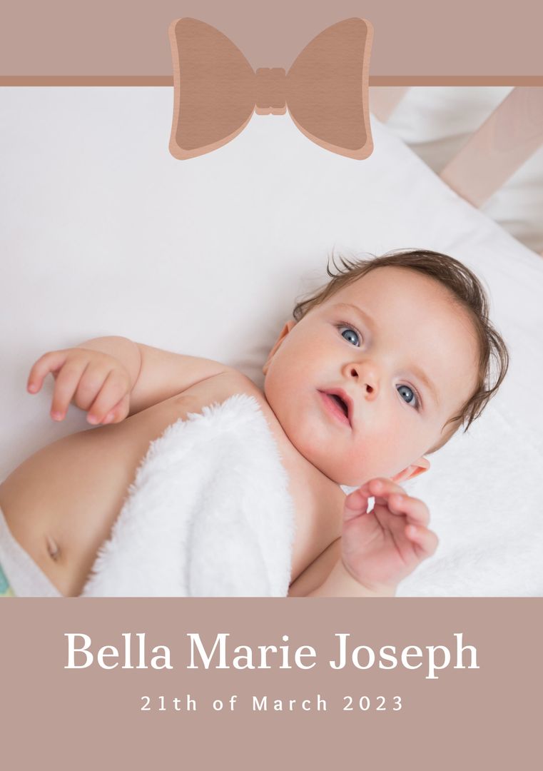 Caucasian Baby with Personalized Birth Announcement on Beige Background - Download Free Stock Templates Pikwizard.com