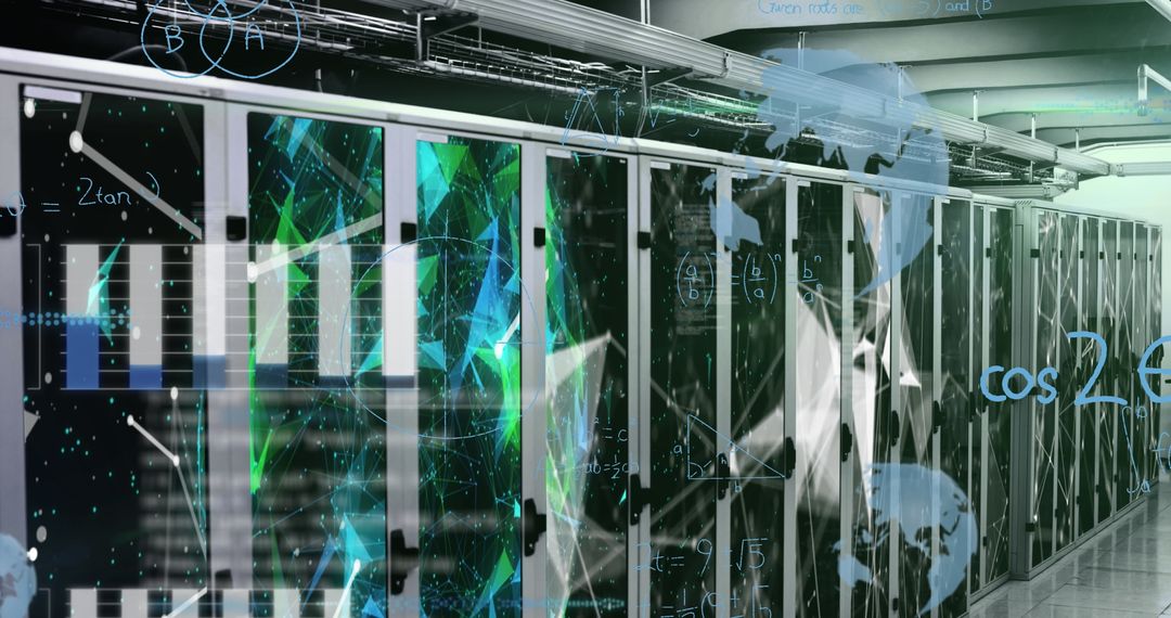 Futuristic Data Center with Holographic Technology Projections