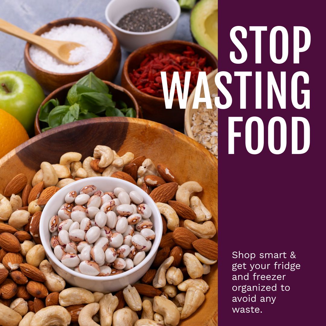 Stop Food Waste Awareness with Healthy Ingredients and Nuts Display