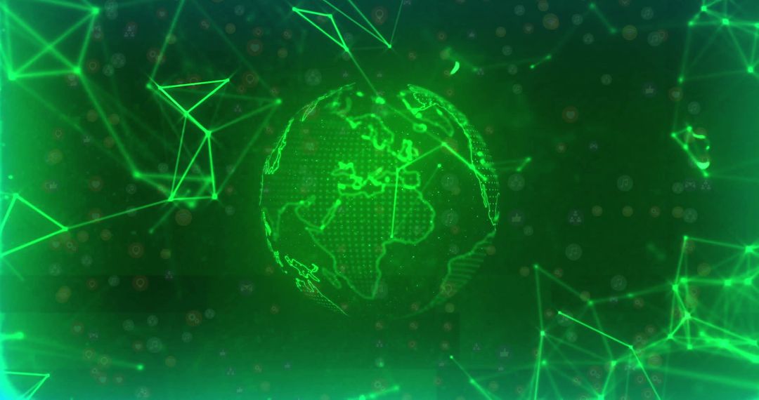 Digital Green Globe with Network Connections and Light Spots