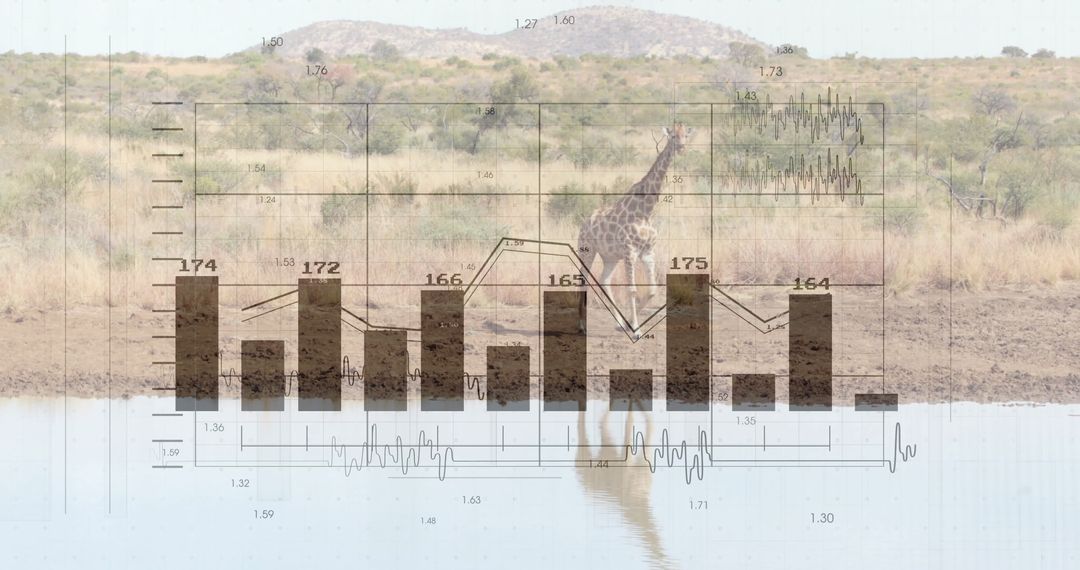Giraffe at Waterhole with Data Overlay Demonstrating Wildlife Study