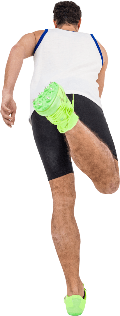 Transparent Rear View of Running Male Athlete in Action