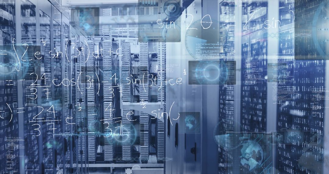 Mathematical Formulas Overlaying Modern Data Center