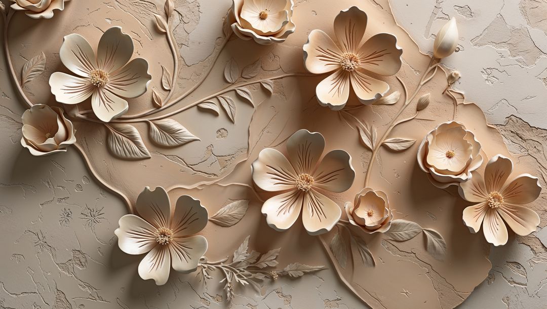 Artistic Relief Sculpture of Blossoming Flowers
