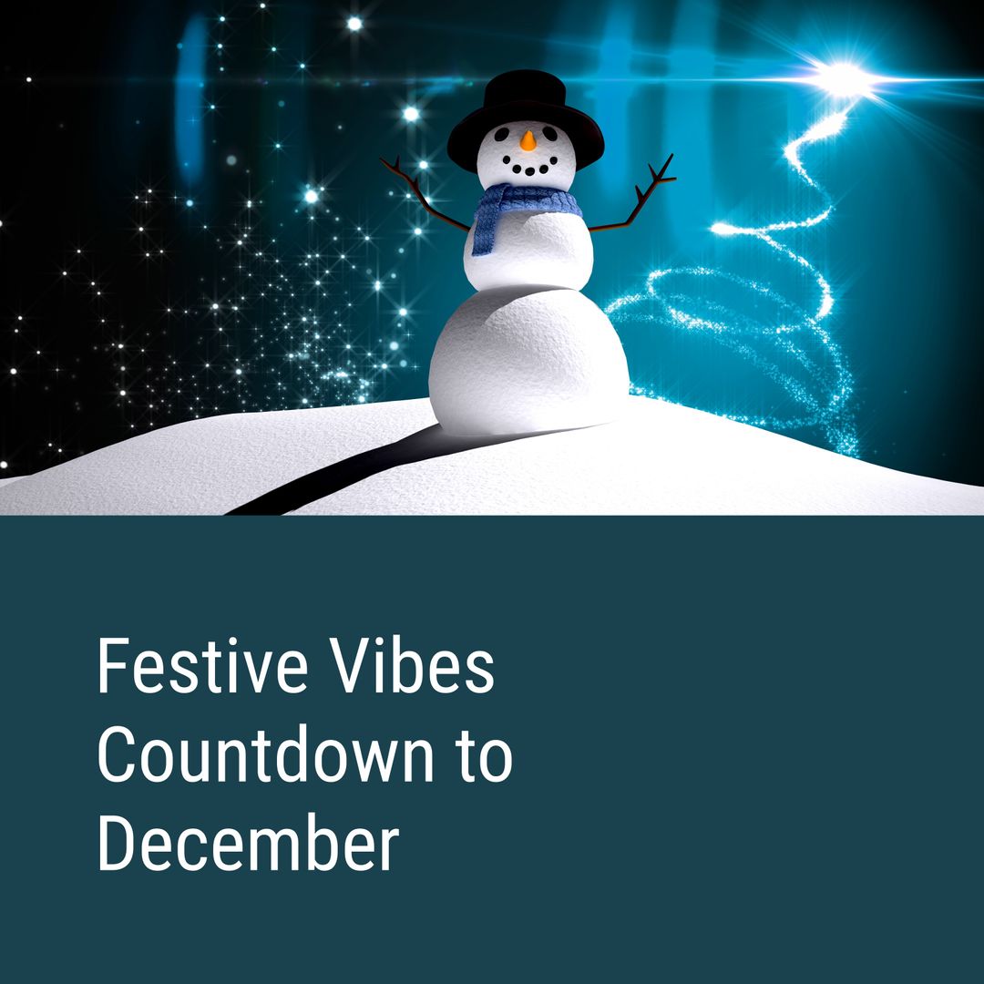 Joyful Snowman Under Starry Winter Night Sky