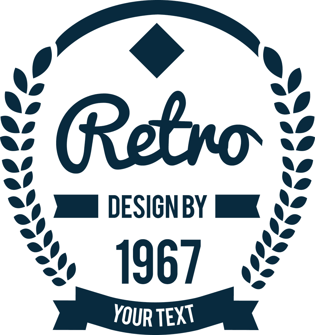 Retro Wreath Badge Design with Editable Text on Transparent Background