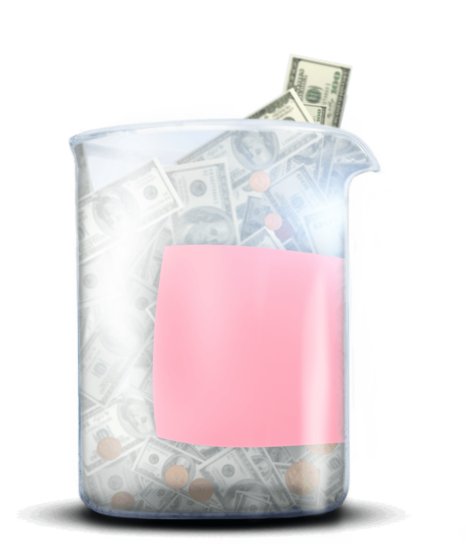 Transparent Beaker Filled with Currency Notes Suggesting Financial Research