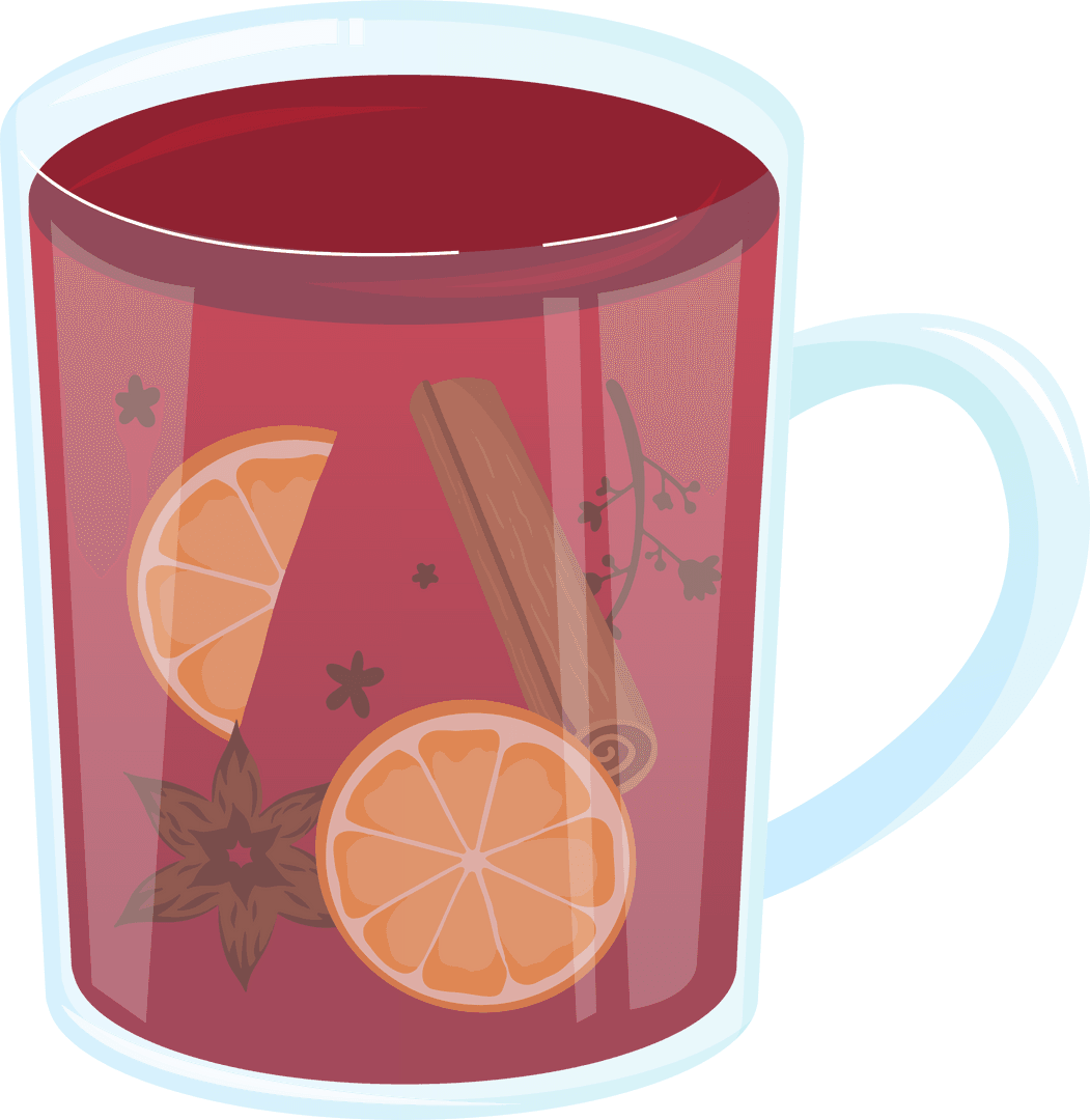Glass Mug With Mulled Wine and Orange Slices Transparent Vector