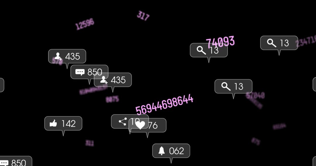 Social Media Interface with Notification Icons on Black Background