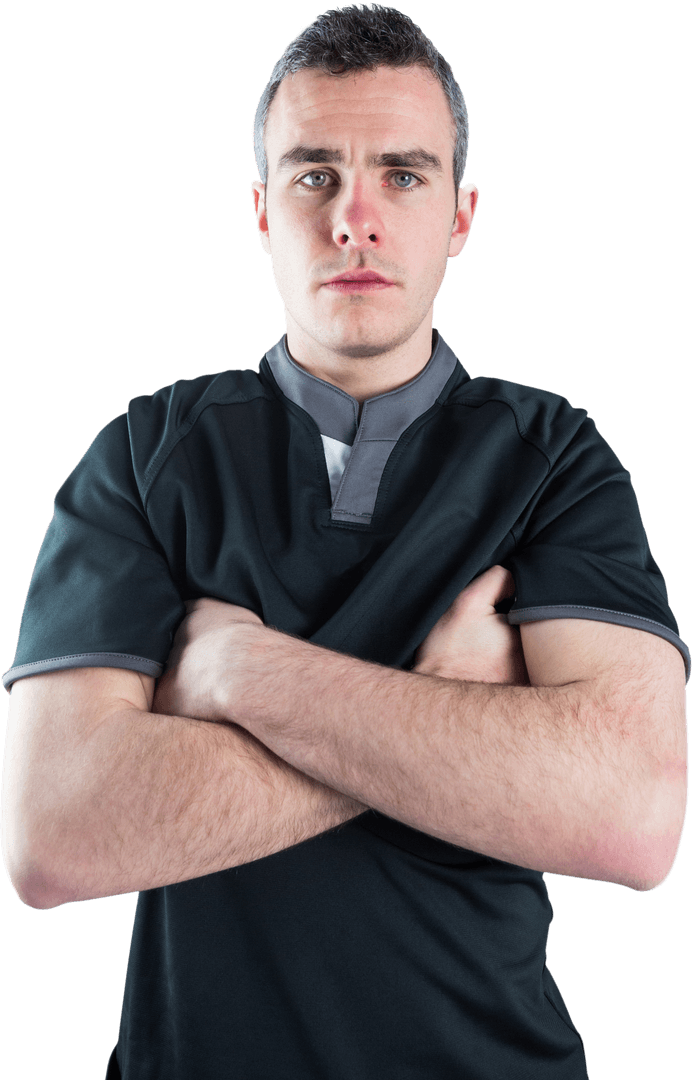 Transparent Confident Rugby Player Crossing Arms