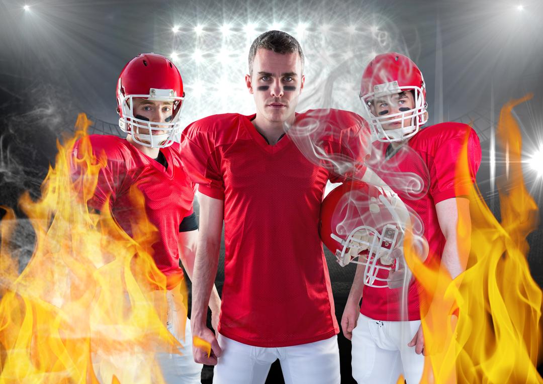 American Football Players Posing with Fire Background - Free Images, Stock Photos and Pictures on Pikwizard.com
