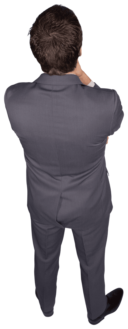 Transparent Back View Businessman Thinking Isolated