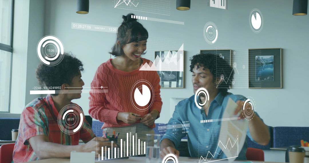 Multicultural Team Analyzing Digital Data and Infographics