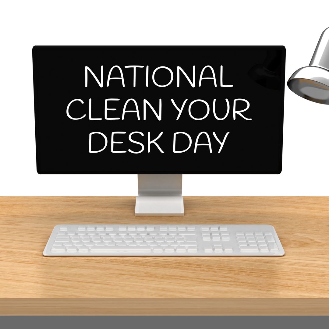 National Clean Your Desk Day Sign on Computer Monitor - Download Free Stock Templates Pikwizard.com