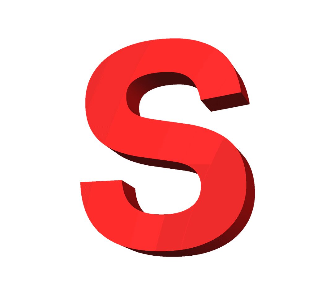 Red 3D Letter S on Transparent Background for Versatile Use