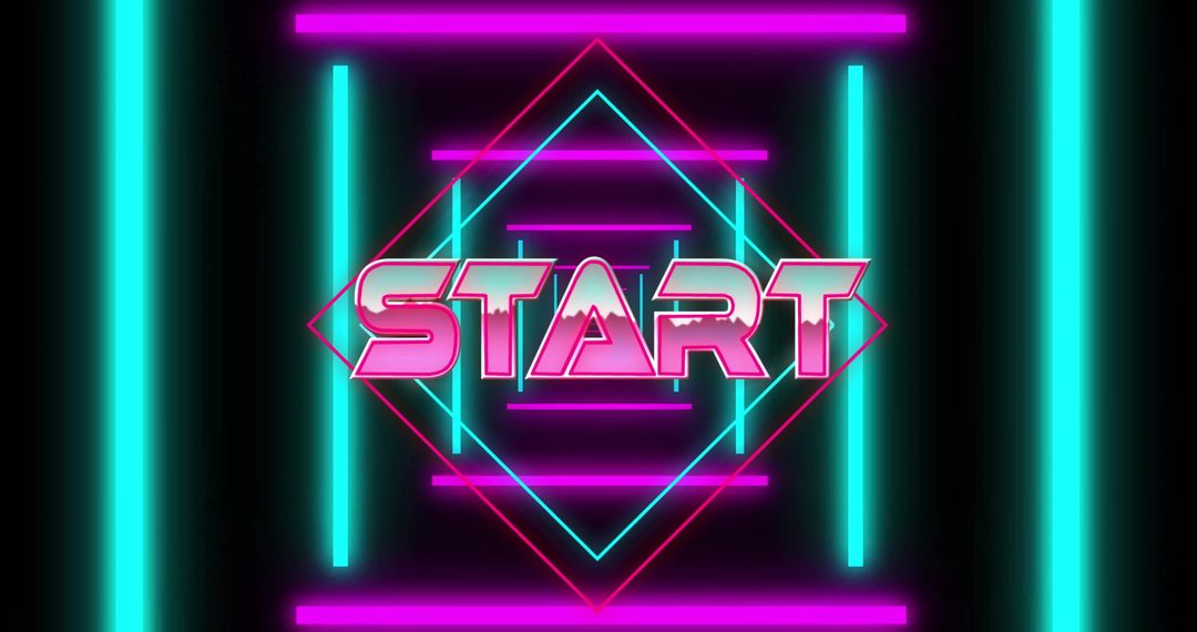 Neon Tunnel with Start Text for Retro Technology Theme