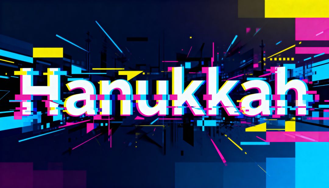 Celebrating Hanukkah with Glitch Typography in Neon Cyan Magenta Yellow