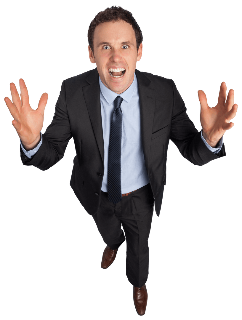 Angry Caucasian Businessman Expressing Frustration on Transparent Background
