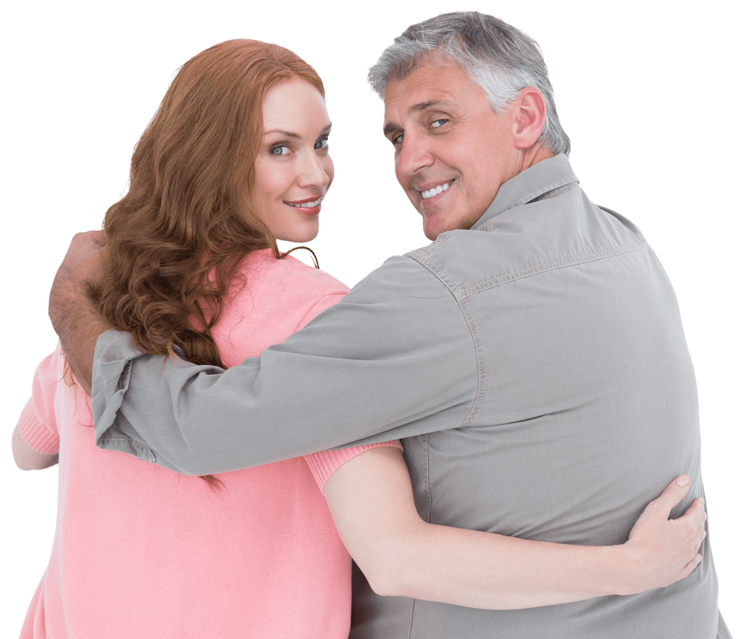 Happy Casual Couple Embracing with Transparent Background