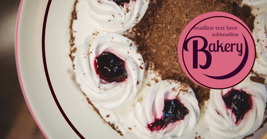 Close-Up of Berry Topped Cake with Creamy Swirls