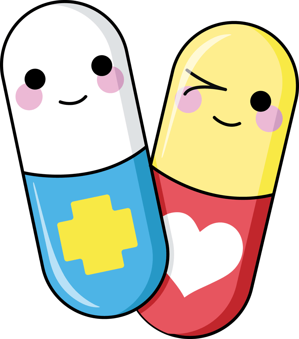 Smiling Colorful Pills with Cute Emoji Design on Transparent