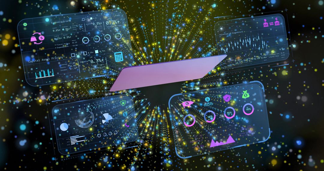 Holographic Data Visualization Emitting from Laptop in Digital Space