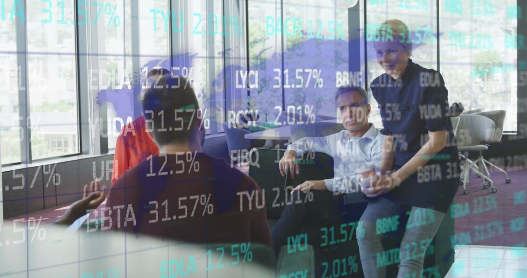 Business Team Collaborating with Data Overlay