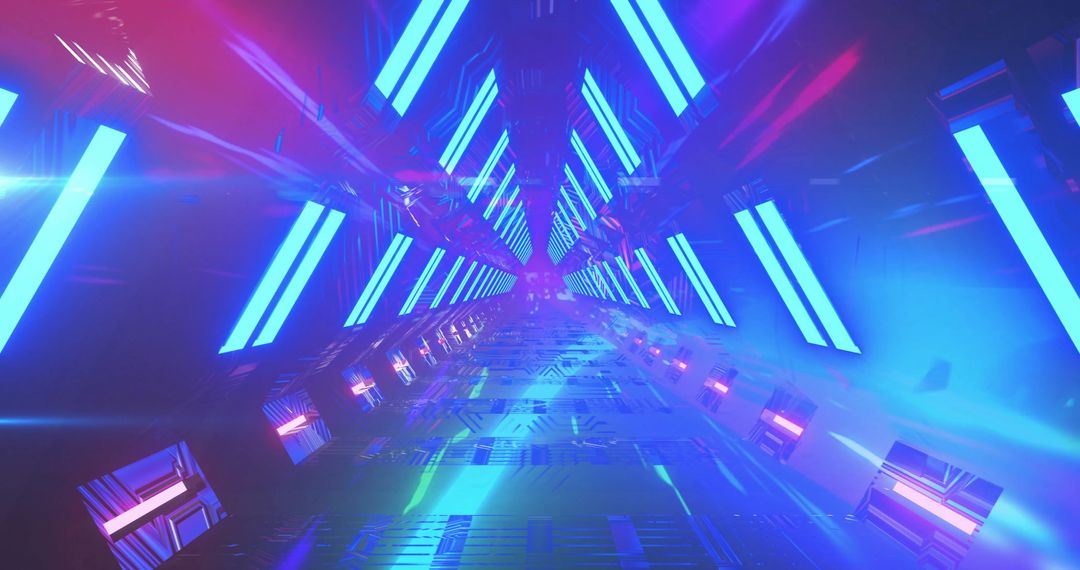 Futuristic Neon Triangular Tunnel and Lights Background
