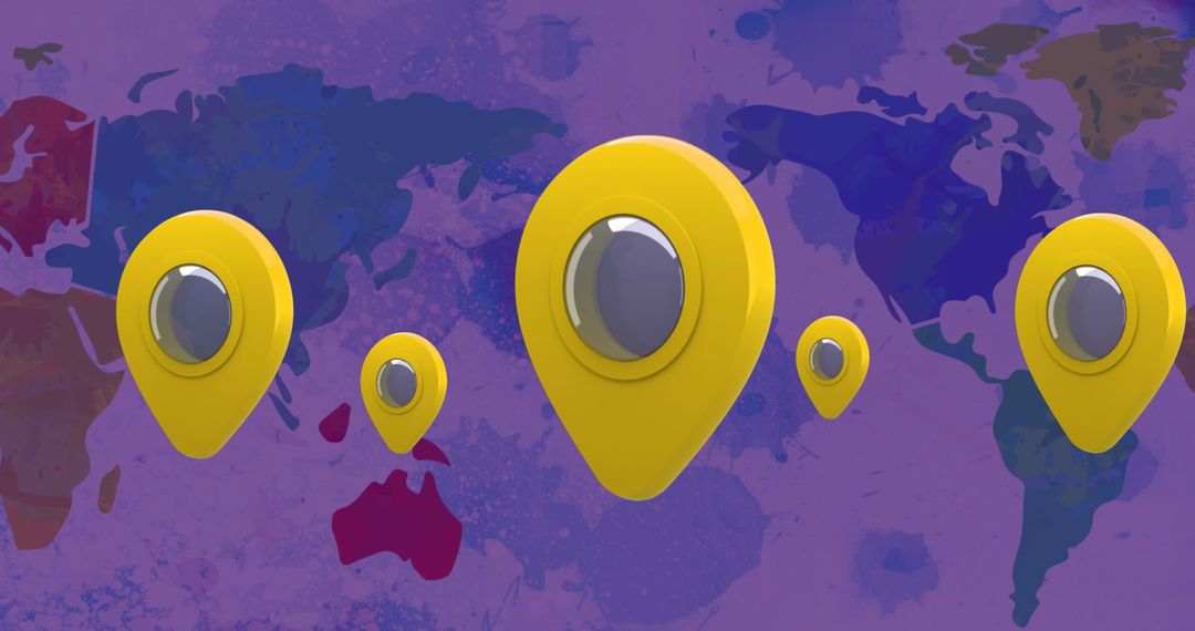 Conceptual Global Network with Yellow Map Pins