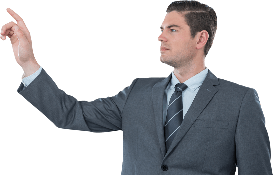 Confident businessman interacting with transparent virtual interface