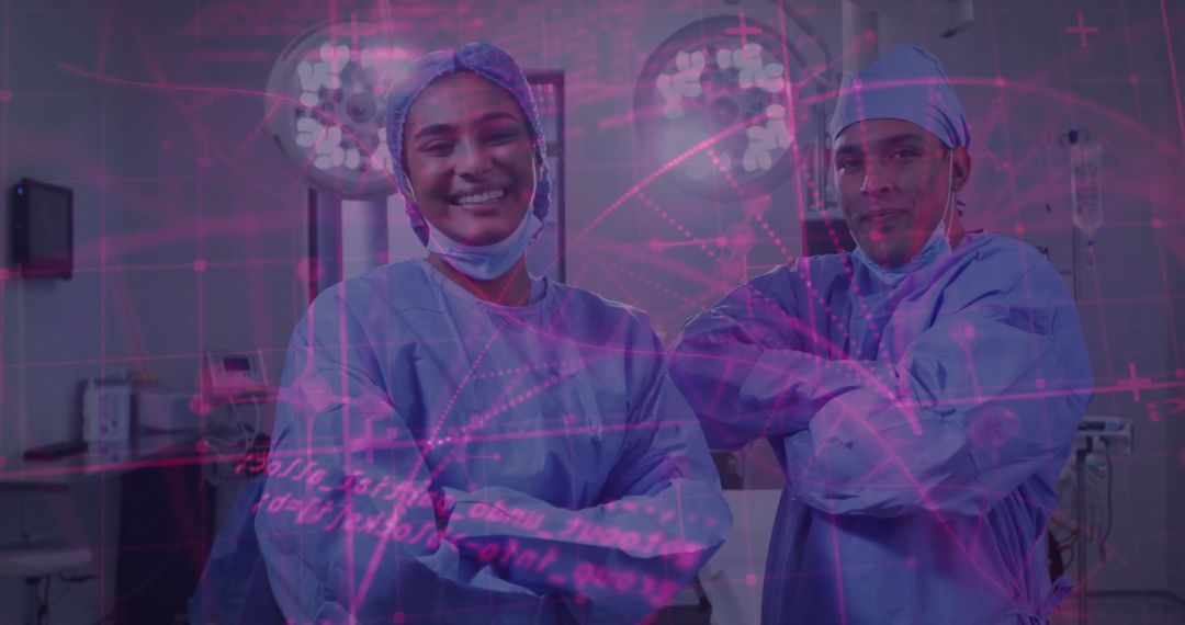 Professional Surgeons in Surgical Room with Health Technology Concept