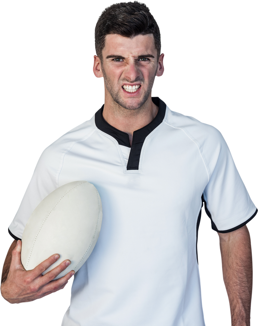 Irritated Rugby Player Holding Ball Isolated on Transparent Background - Download Free Stock Images Pikwizard.com