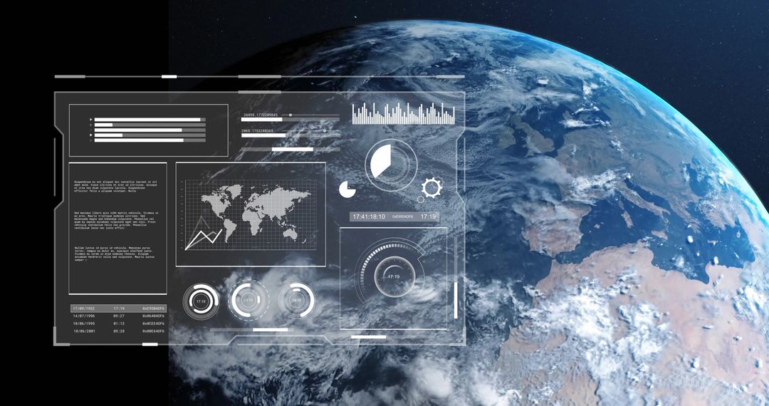 Digital Data Interface Overlaying Earth in Space