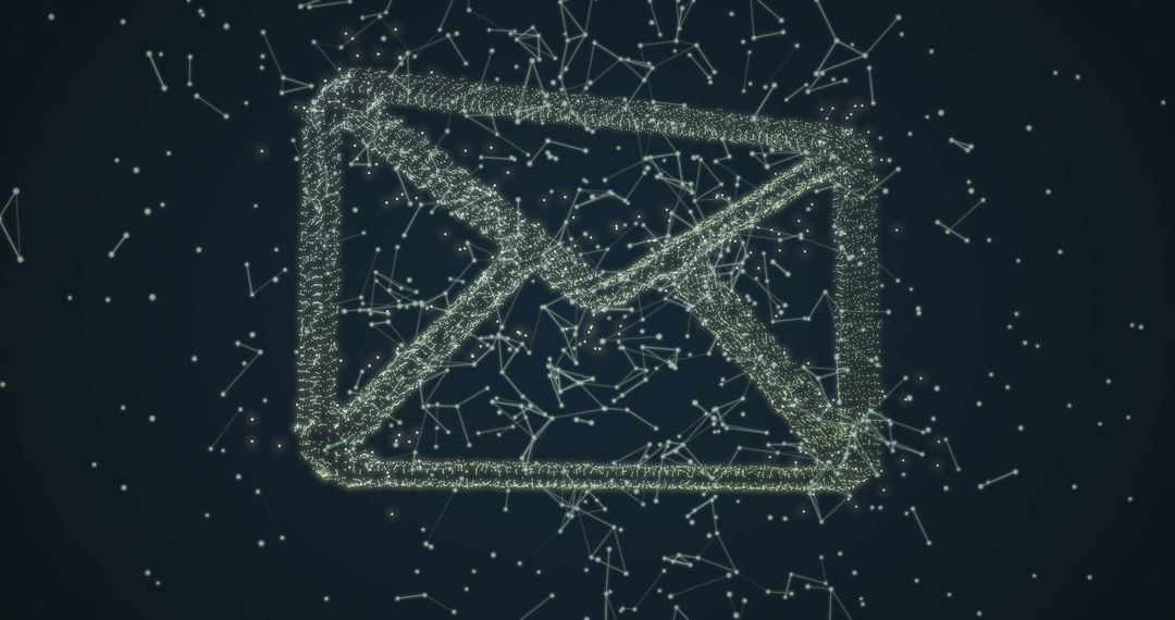 Digital Email Icon with Particle Network on Dark Background