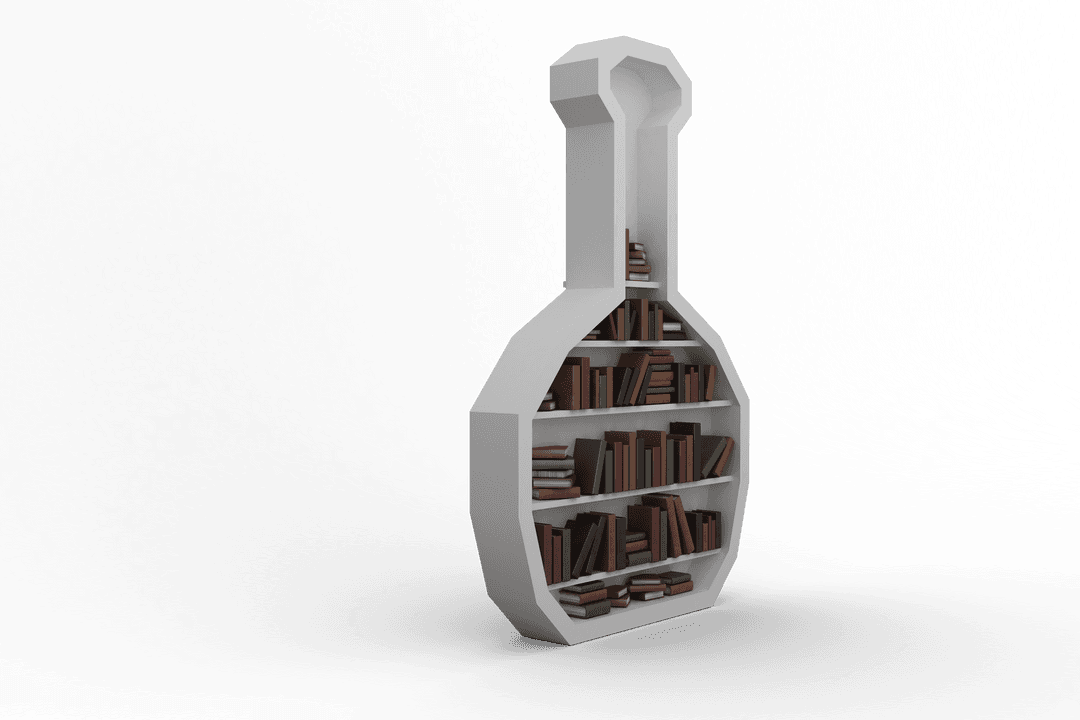 Transparent Bookshelf Shaped Like Curved Serrated Knife