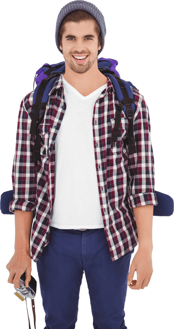 Cheerful Man Backpacking Transparent Background