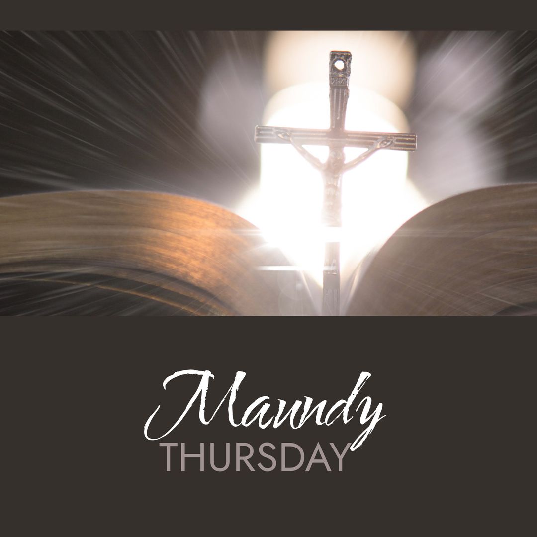 Maundy Thursday Text over Cross and Holy Bible with Light Trails - Download Free Stock Templates Pikwizard.com