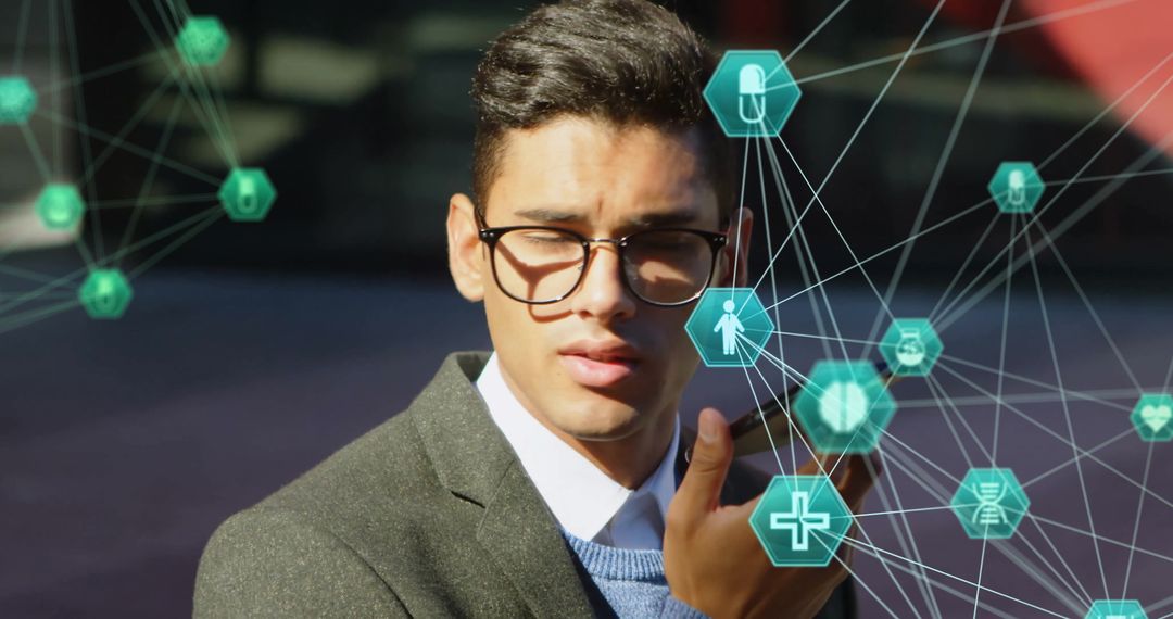 Young Professional Interacting with Virtual Healthcare Interface