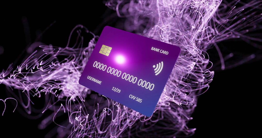 Floating Purple Bank Card on Digital Abstract Background - Free Images, Stock Photos and Pictures on Pikwizard.com